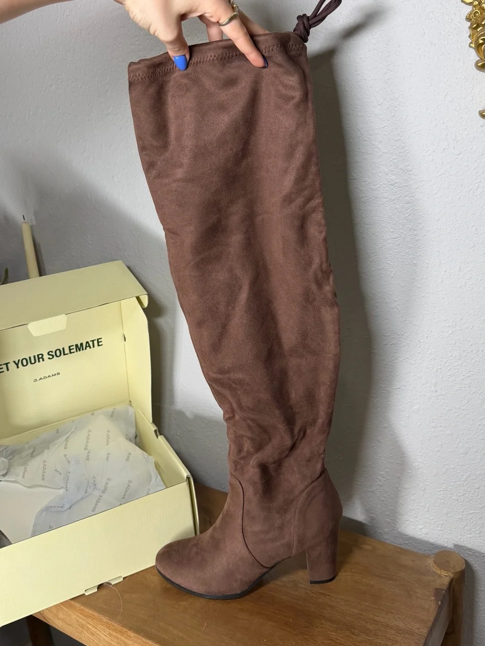 Suede Over-the-Knee Brown Boot with Block Heel